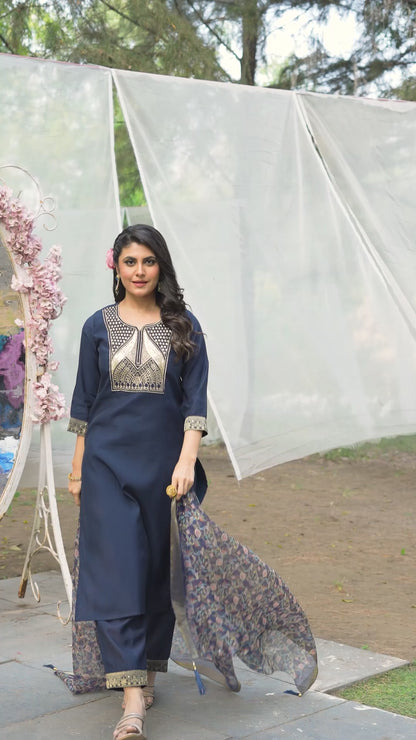 Blue Gottapati Work Silk Kurta Set