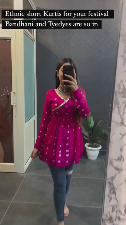 New Gulabi Bandhani Schiffon Fabric With Less Work Top